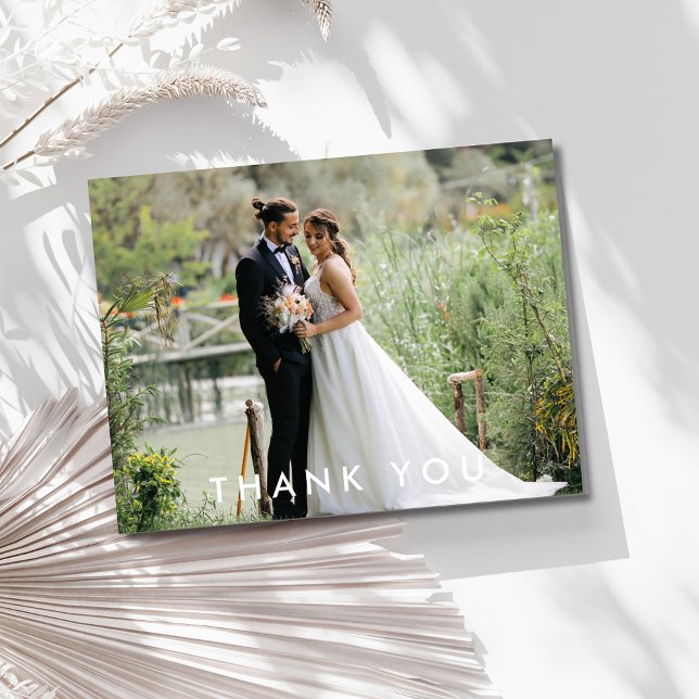 Enkel Tackkort med Bröllopsfoto Vykort (Simple Wedding Photo Thank You Card)