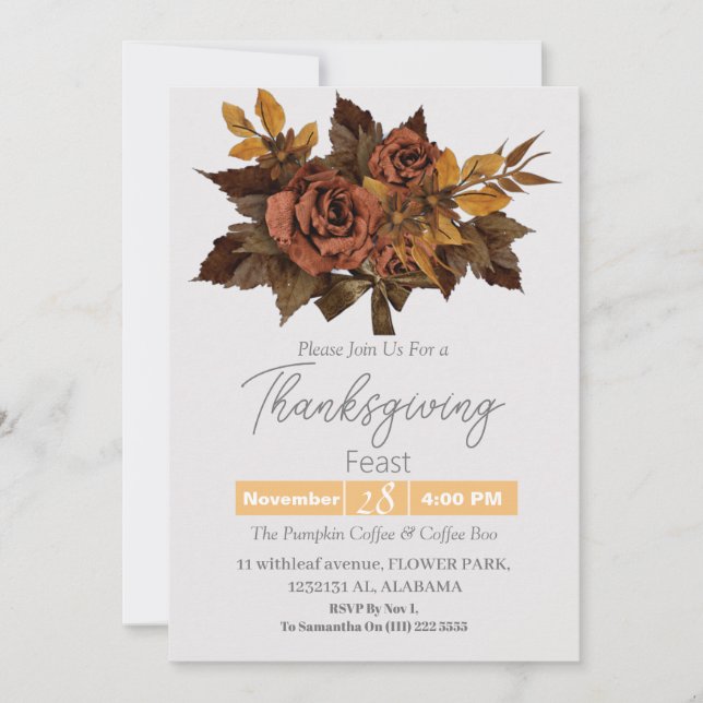 Enkel tackmiddag vattenfärg blomma höst inbjudningar (Framsida)