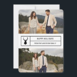 Enkel tagg i vitt julkort<br><div class="desc">Skicka helgdag med ett chic-fotokort! Den här höftfotodesignen har ett svart och vitt tema med en stag silhuett och en samordnande julgran mönster. Om du vill ha en mer avancerad anpassning av den här designen väljer du bara knappen "Anpassa den" ovan! All fotografi visas endast som ett prov och är...</div>