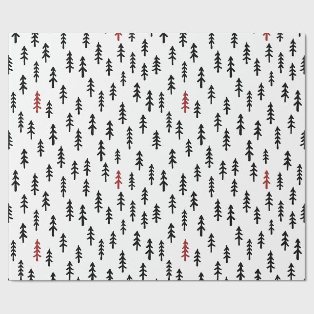 Enkel tall vinter skog i svart röd vit presentpapper (Platt)