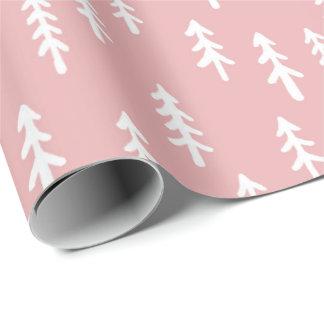 Enkel tall vinter skog i vitt på rosa presentpapper
