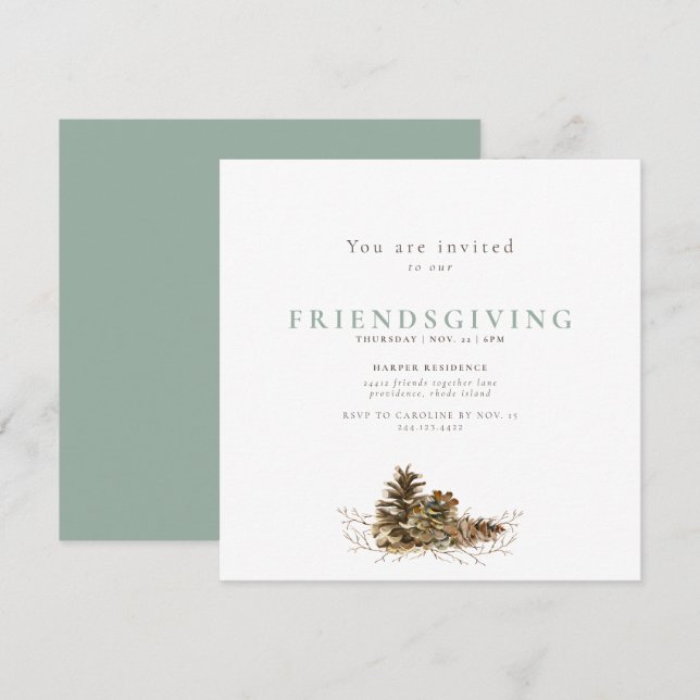 Enkel tallkotts-salvia Friendsgiving-inbjudan Inbjudningar (Fram/baksida)