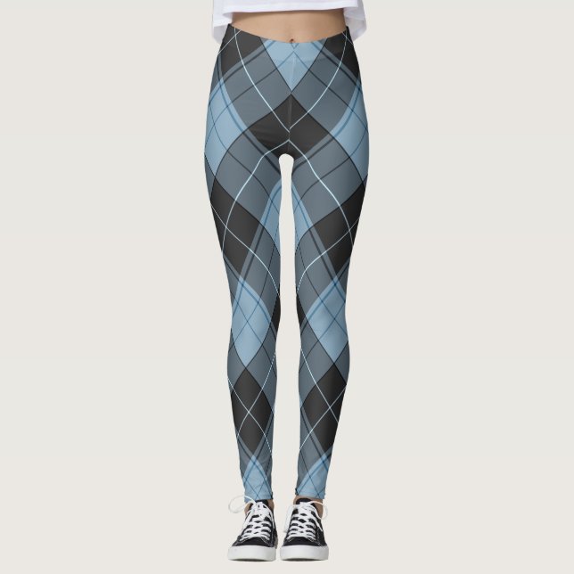 Enkel tartanmönster i ljusblått leggings (Framsida)