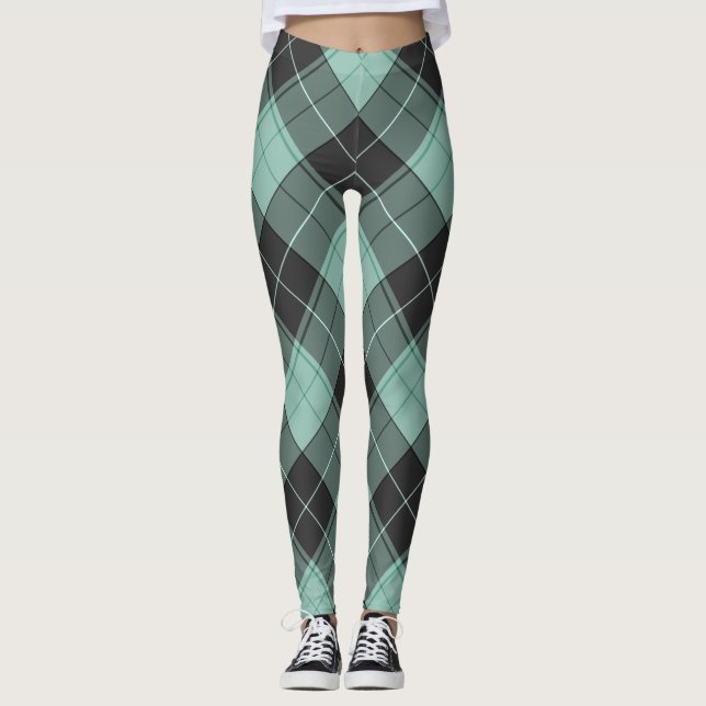 Enkel tartanmönster i turkos leggings (Framsida)