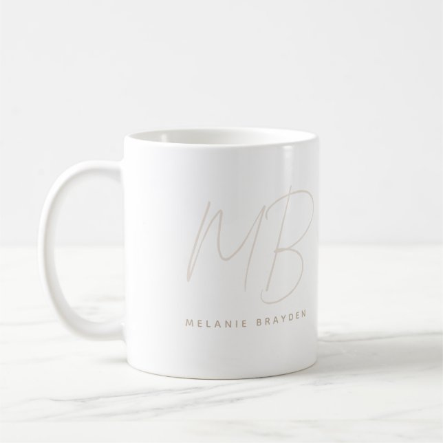 Enkel Taupe-minimalistisk två monogram Namn Kaffemugg (Vänster)