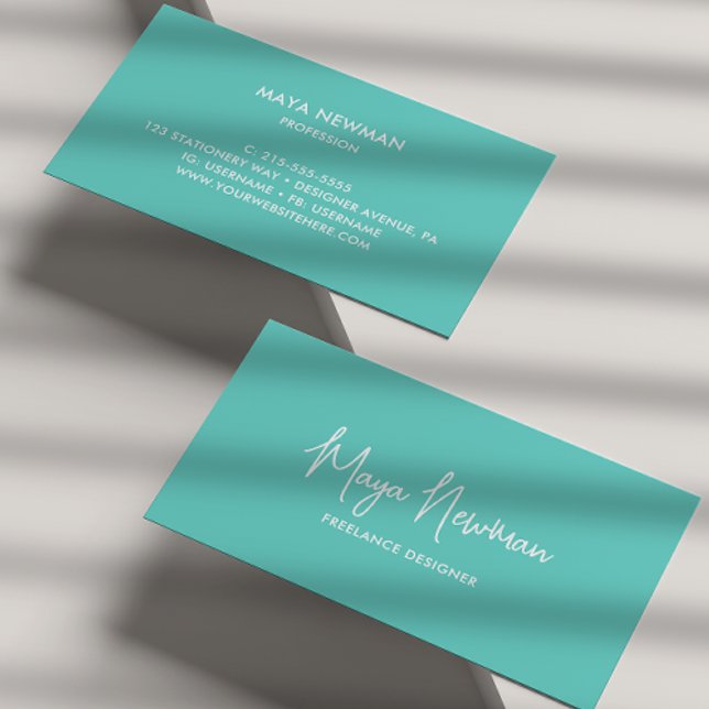 ENKEL TEAL BLUE NAMNTECKNING NAMN PROFESSIONELL VISITKORT (Skapare uppladdad)