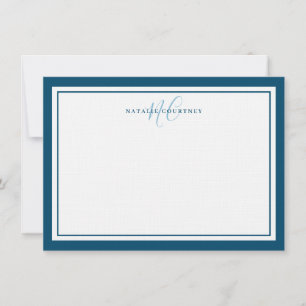 Enkel Teal för Monogram Script 2 Gräns-Elegant Anteckningskort