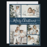 Enkel Teal White 5 Photo Collage-jul Julkort<br><div class="desc">Enkelt, Elegant Calligraphy Teal and White 5 Photo Collage God jul Script Helgdag Card. Den här sjutna, minimalistiska, viskösa 5 (5) fotokortmallen Julhälsningar ett söt-rutnätsfotokollage och säger "God jul"! Texten "God jul" hälsning är skriven i ett vackert handskrivet teckensnitt som snabbt kan bytas ut mot svan i vitt på grönten...</div>