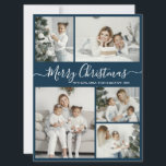 Enkel Teal White 5 Photo Collage-jul Julkort<br><div class="desc">Enkelt, Elegant Calligraphy Teal and White 5 Photo Collage God jul Script Helgdag Card. Den här sjutna, minimalistiska, viskösa 5 (5) fotokortmallen Julhälsningar ett söt-rutnätsfotokollage och säger "God jul"! Texten "God jul" hälsning är skriven i ett vackert handskrivet teckensnitt som snabbt kan bytas ut mot svan i vitt på grönten...</div>