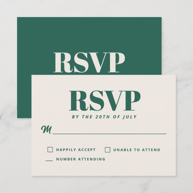 Enkel Tealgrön Modern Minimalistisk Bröllops-RSVP OSA Kort (Fram/baksida)