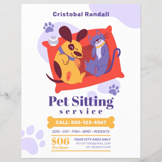 Enkel Tecknad Pet Sitta Service Reklamblad (Framsidan)