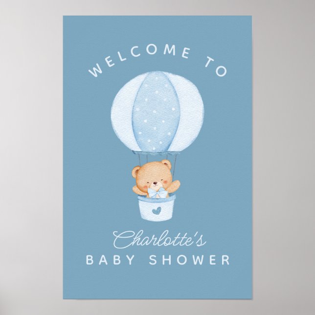 Enkel Teddybjörn Blå Ballong Poster (Framsidan)