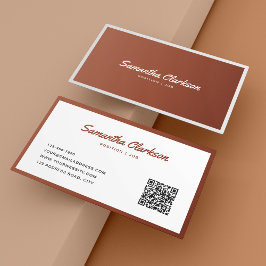 Enkel terracotta Gräns-skripttypografi QR-kod Visitkort