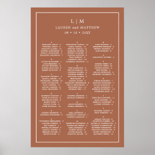 Enkel Terrakotta Monogram Bordskarta för Bröllop Poster