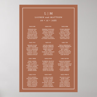 Enkel terrakotta-monogram sittplatsschema för bröl poster