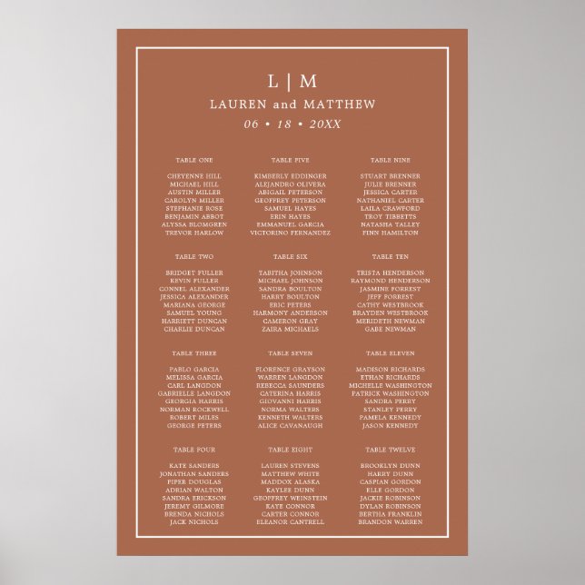 Enkel terrakotta-monogram sittplatsschema för bröl poster (Framsidan)