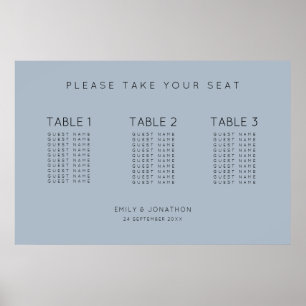 Enkel text 30 gäster 3 bord Blue Seating Chart Poster