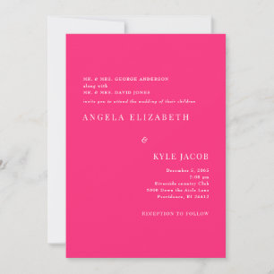 Enkel text och Elegant Shock rosa vit text Bröllop Inbjudningar
