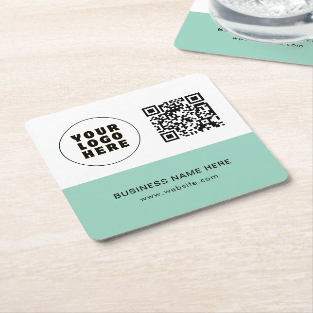 Enkel text och QR-Logotyp för minimal Anpassningsb Underlägg Papper Kvadrat (Vinklad)