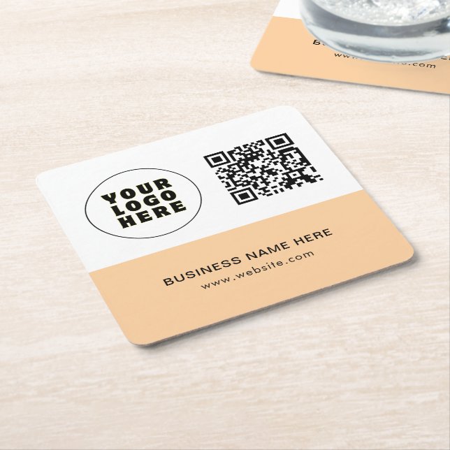 Enkel text och QR-Logotyp för minimal Anpassningsb Underlägg Papper Kvadrat (Vinklad)