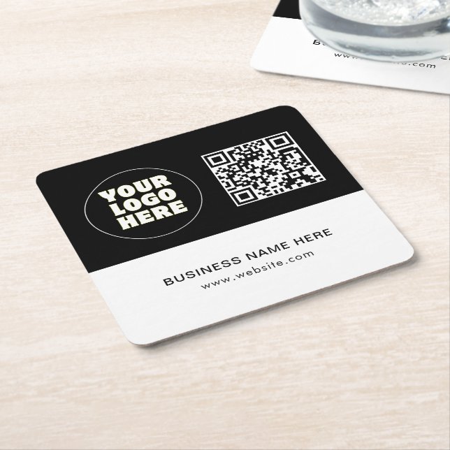 Enkel text och QR-Logotyp för minimal Anpassningsb Underlägg Papper Kvadrat (Vinklad)