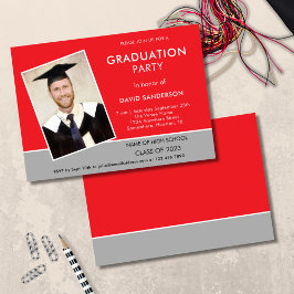 Enkel text Photo Red Silver 2025 Studenten Invi Inbjudningar