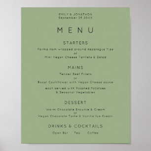 Enkel text Sage Green bröllopsmeny Poster