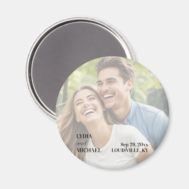 Enkel textöverlagring Foto Bröllopsgåva Magnet (Front/Back)