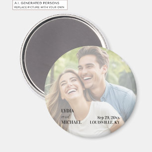 Enkel textöverlagring Foto Bröllopsgåva Magnet