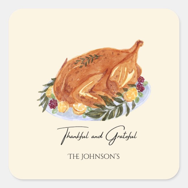 Enkel Thanksgiving Turkiets middagsinbjudan Fyrkantigt Klistermärke (Framsida)