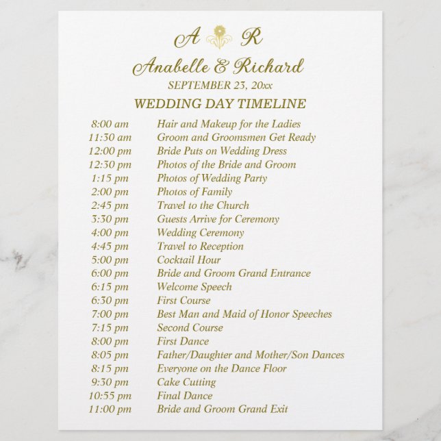 Enkel tidslinje för Monogram Elegant bröllop Reklamblad (Framsidan)