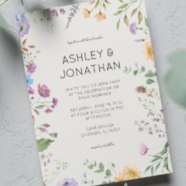 Enkel, tidslös Wildblomma Alabaster Bröllop Inbjudningar