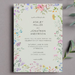 Enkel, tidslös Wildblomsage Sage Grönt Bröllop Inbjudningar