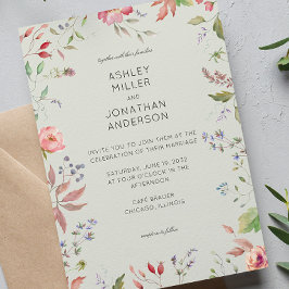 Enkel, tidslös Wildblomsage Sage Grönt Bröllop Inbjudningar