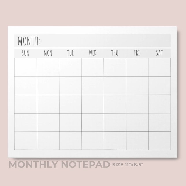 Enkel tom månadskalender Grid Planner Anteckningsblock (Skapare uppladdad)