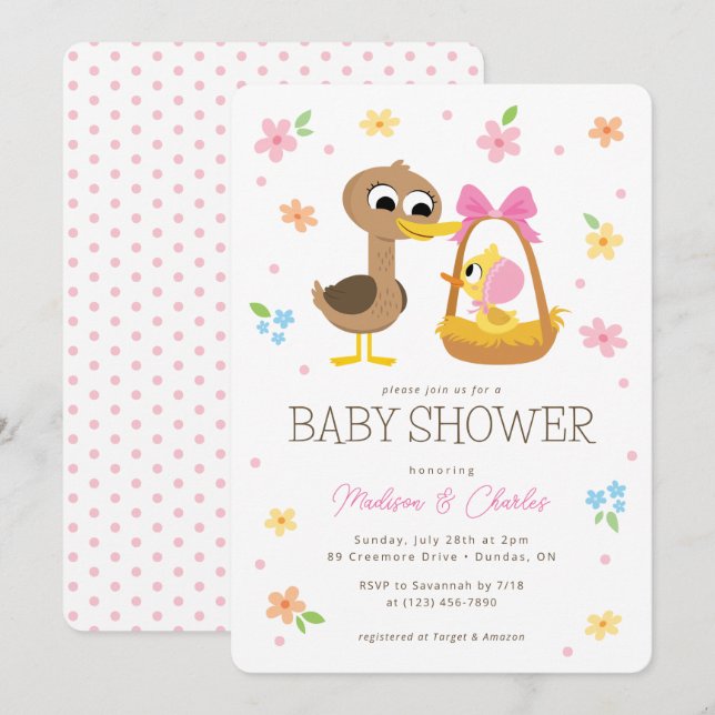 Enkel toppen | 5 Little Ankor Girl Baby Shower Inbjudningar (Fram/baksida)