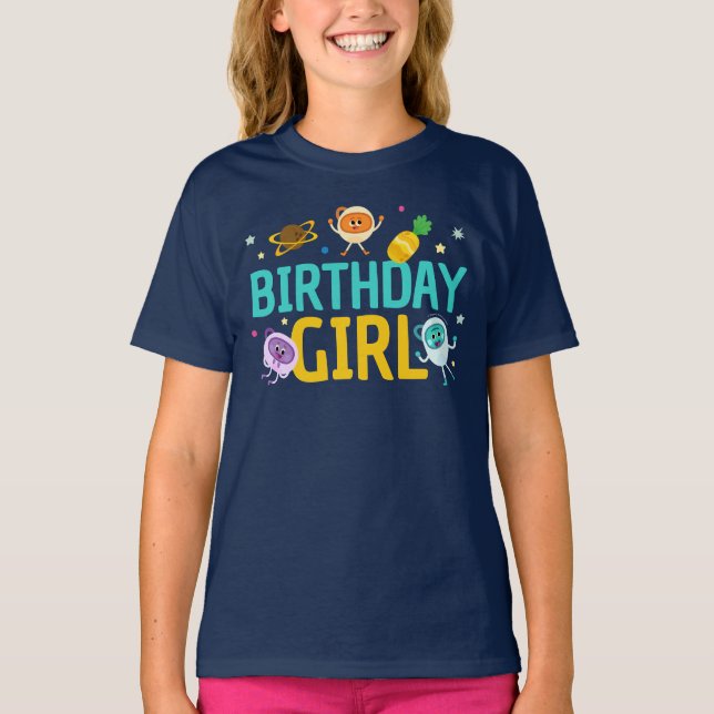 Enkel toppen | Bumble Nummer på Space Birthday Gir T Shirt (Framsida)