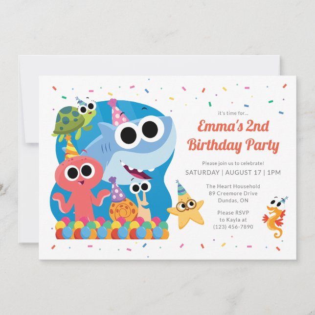 Enkel toppen | Finny the Shark Confetti Birthday Inbjudningar (Framsida)