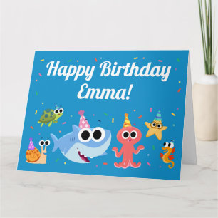Enkel toppen Finny the Shark Confetti Birthday Kort