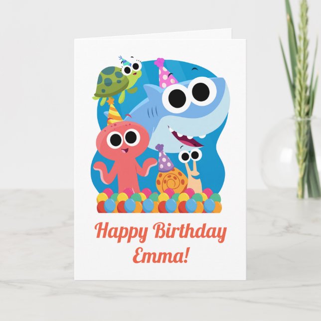 Enkel toppen | Finny the Shark Confetti Birthday Kort (Framsida)