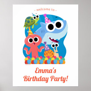 Enkel toppen Finny the Shark Confetti Birthday Poster