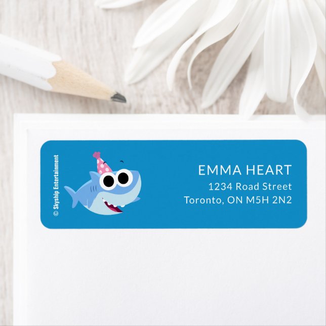Enkel toppen | Finny the Shark Confetti Birthday Returadress Etikett (Insitu)