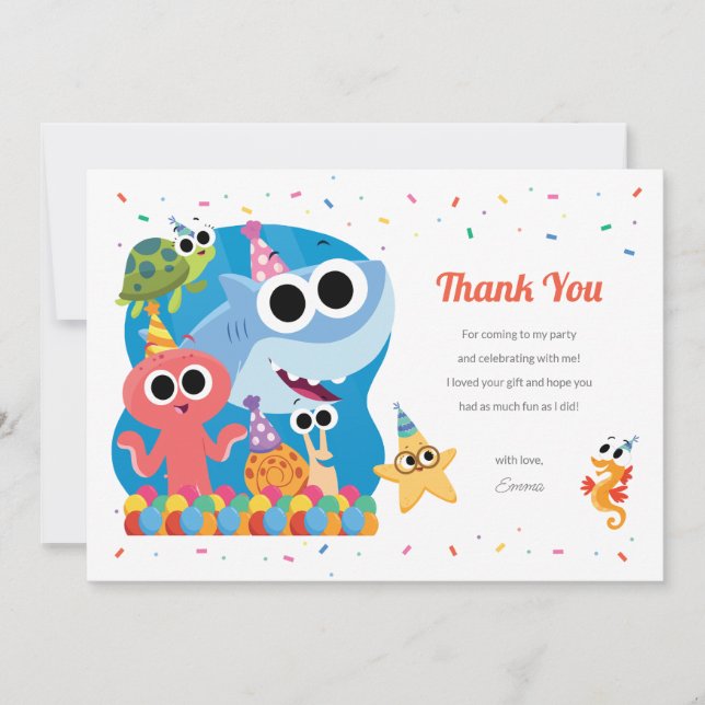 Enkel toppen | Finny the Shark Confetti Birthday Tack Kort (Framsida)