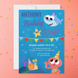 Enkel toppen | Finny the Shark Ocean Birthday Inbjudningar