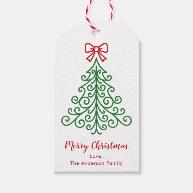 Enkel Träd med Bow Modern jul Presentetikett (Framsidan)