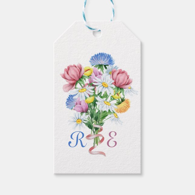 Enkel trädgård vår tusenskönor vildblomma minimal  presentetikett (Framsidan)