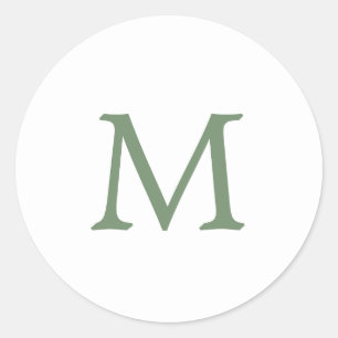 Enkel Trädgårdsgrön och Vit Monogram Bröllop Runt Klistermärke