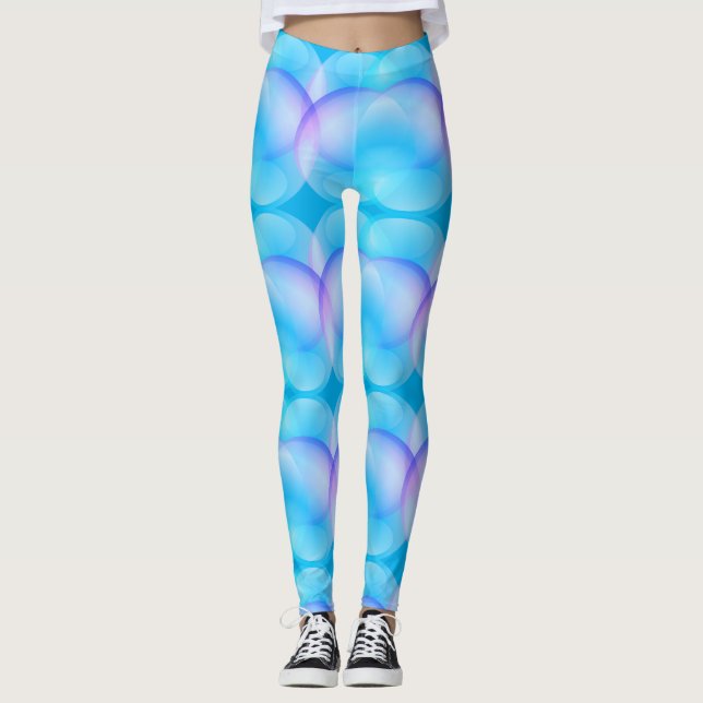 Enkel trendig blå gradient tvål bubbelmönster leggings (Framsida)