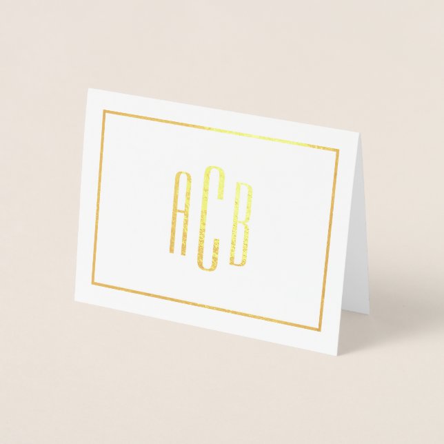 Enkel tresiffrig monogramgräns guld folierat kort (Framsida)
