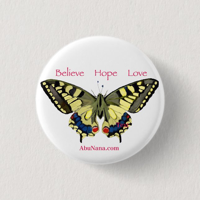 Enkel tro, hopp, Kärlek, fjäril Knapp (Framsida)